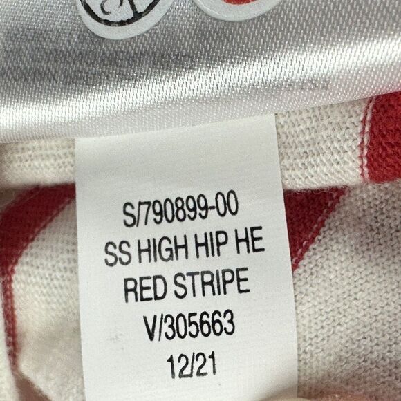 Old Navy Top Womens M Red Striped High Hip Short Sleeve Slub Knit Shirt NEW - Picture 2 of 13